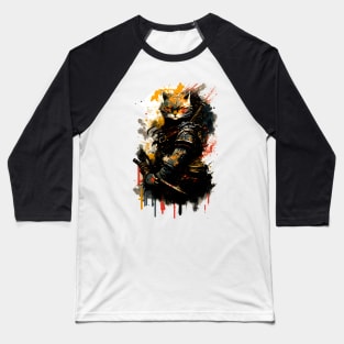 Samurai Cat Watercolor Painting Baseball T-Shirt